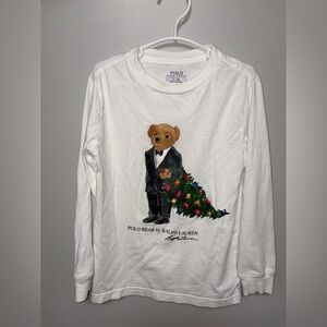 Polo bear Ralph Lauren Christmas tree bear jersey long sleeve white tee boys 6